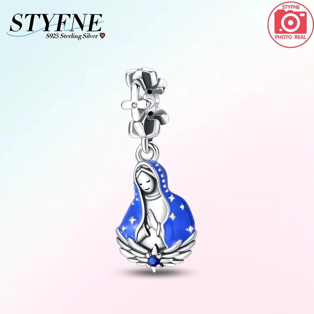 Authentic Blue Doll Girl Pendant Angel Religious Cross Bead Charms Compatible With Bracelets Copper Women Diy Fine Gift Necklaces Accessory Set