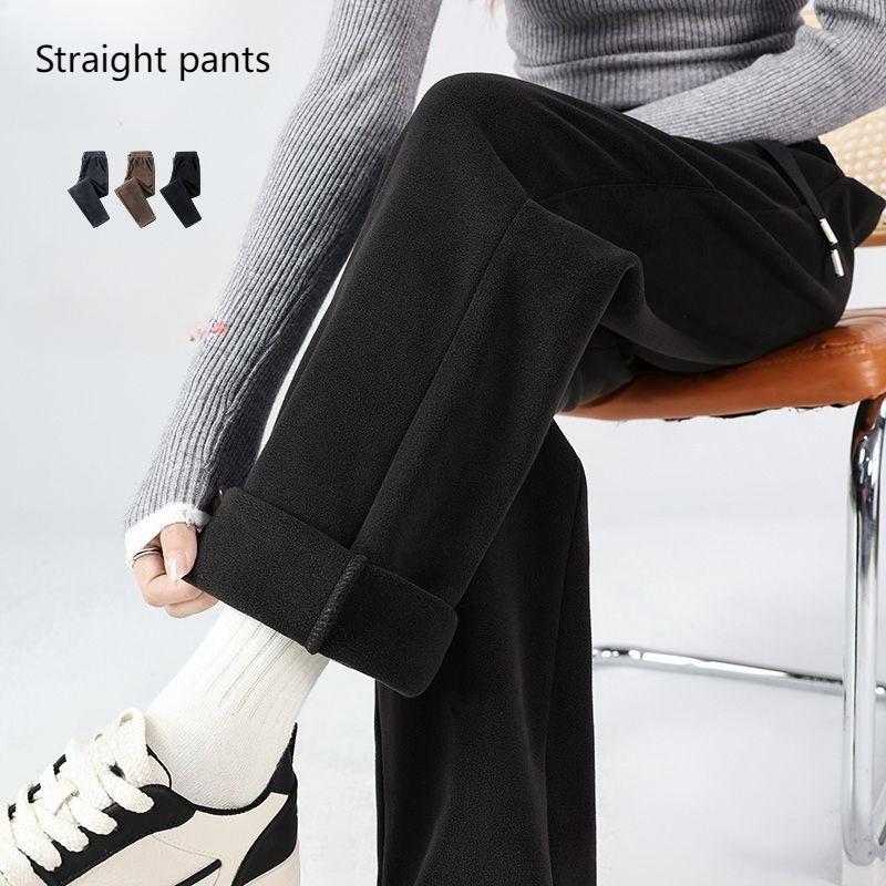 Fleece Sweatpants Women's Pants Solid Color Loose Autumn and Winter Plus Velvet Warm Sports Trousers Casual