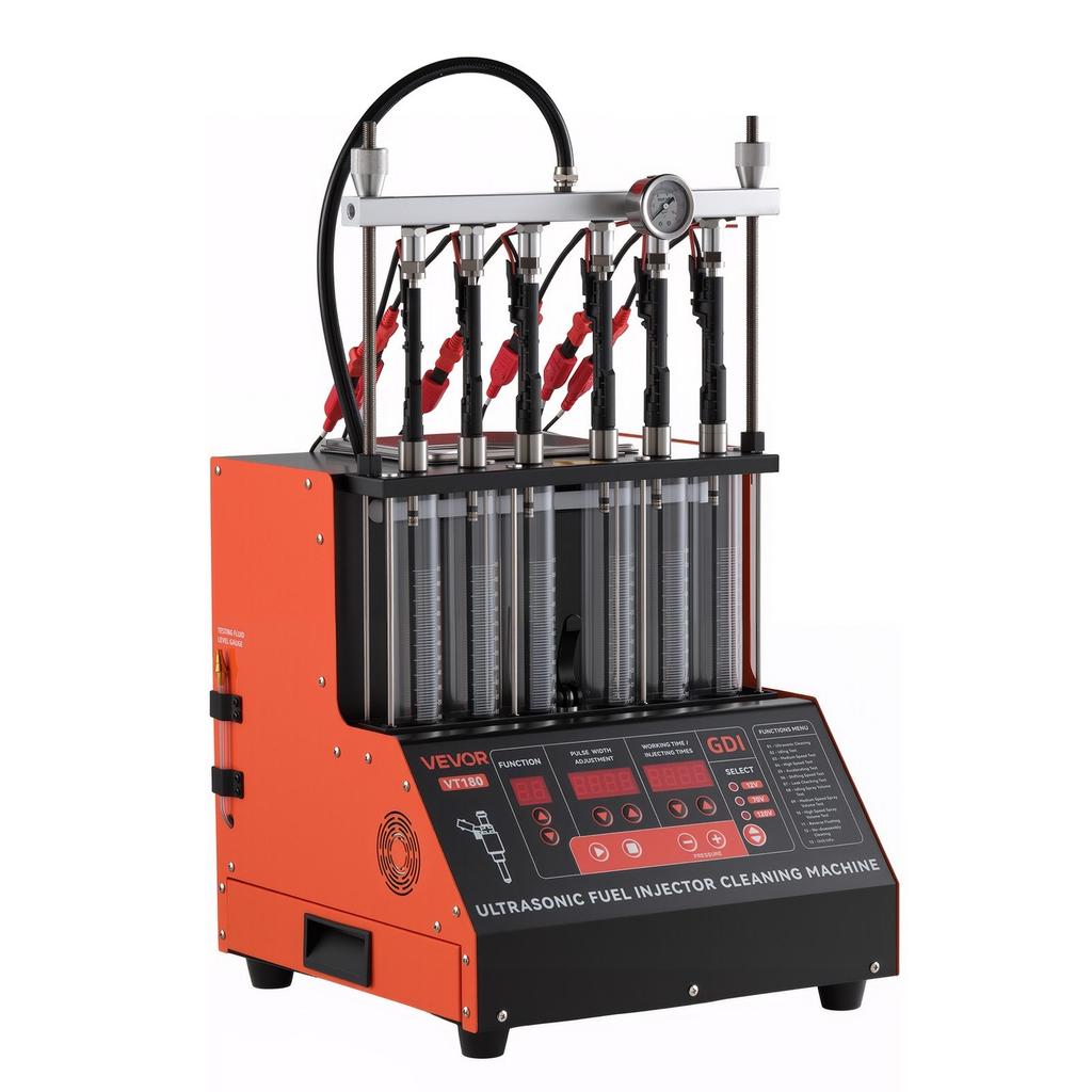 Fuel Injector Cleaner Tester, 9 Test Modes, 6-Cylinder 28kHz Ultrasonic Cleaning Machine Adjustable 12V/70V/120V for EFI/FSI/GDI, Injector Cleaner
