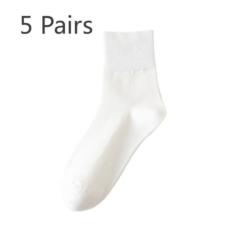 5 Pairs of Female Autumn and Winter Pure Color Cotton Sweat Absorbing Deodorizing Stockings