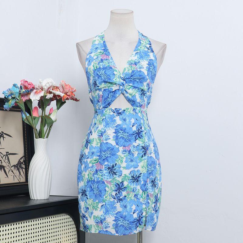 

Австралийский Одиночный Нишевый Дизайн Сексуальный Гяру Пляжный Отпуск Подвеска на Шею Открытая Спина Принт Юбка на Подтяжках Облегающее платье Blue Print AU6