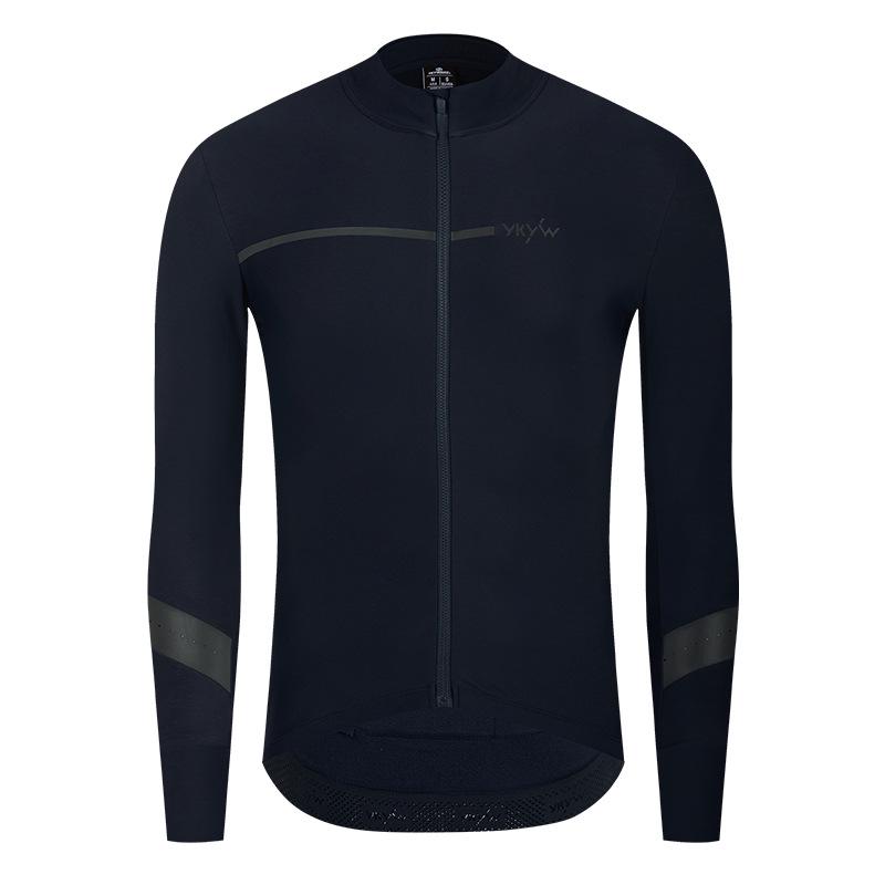 YKYWBIKE Men's Fleece Long Sleeve Cycling Jersey - Solid Color, Autumn/Winter Warmth