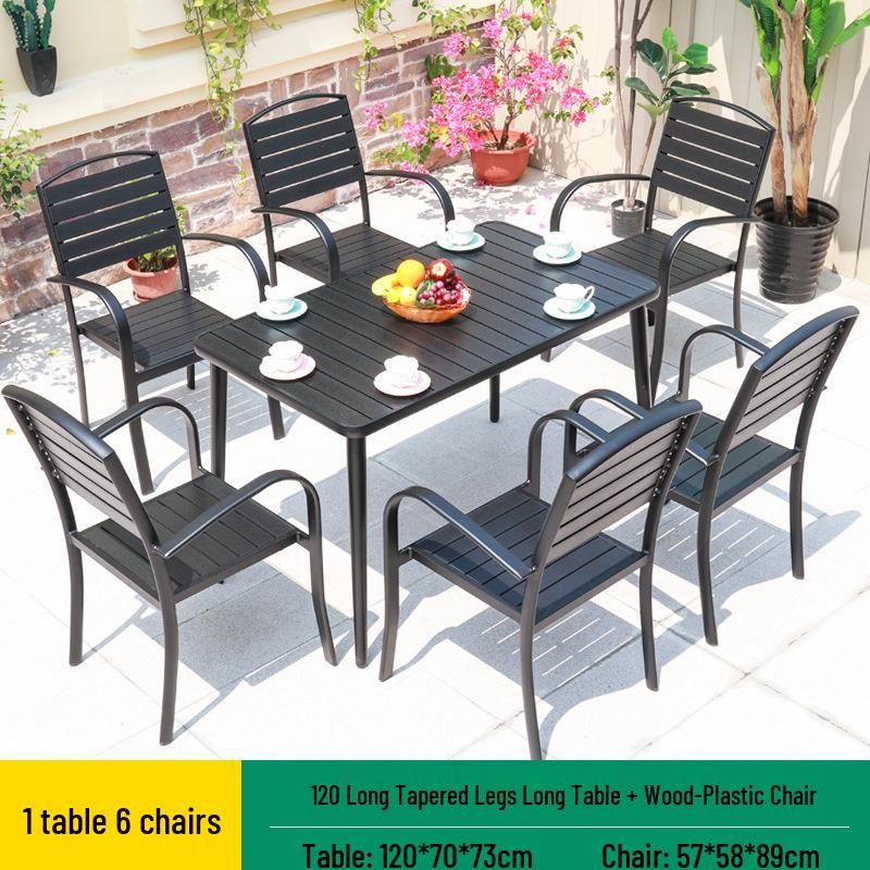Sun-Resistant Outdoor Wood-Plastic and Metal Tables & Chairs for Leisure or Commercial Use