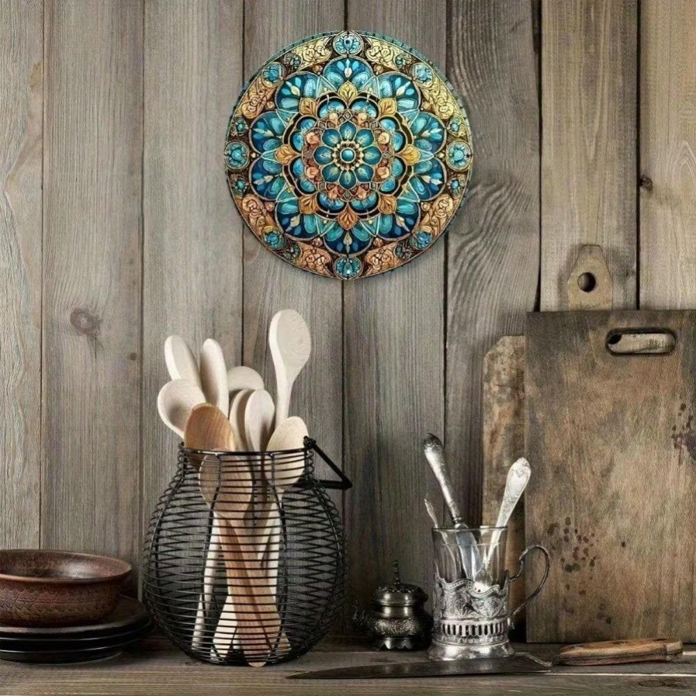 1PC 3D Mandala Flower Metal Wall Art Decor Gold Green Black