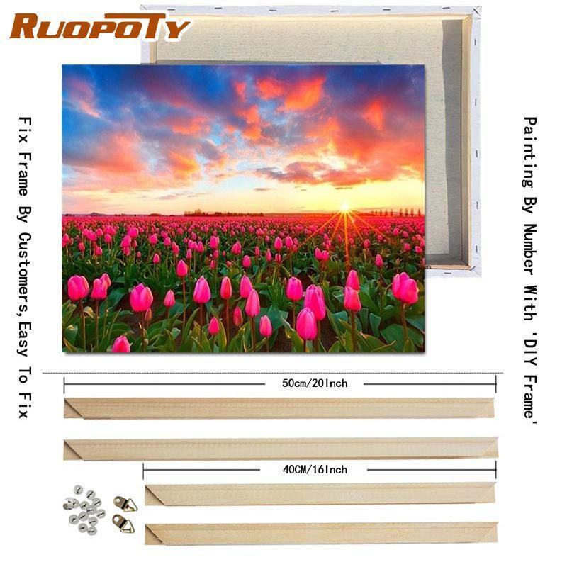 RUOPOTY Digital Painting Flower Sea Hand-Painted Wall Art Painting Unique Gifts On Canvas Sunset Pictures Home Decoration