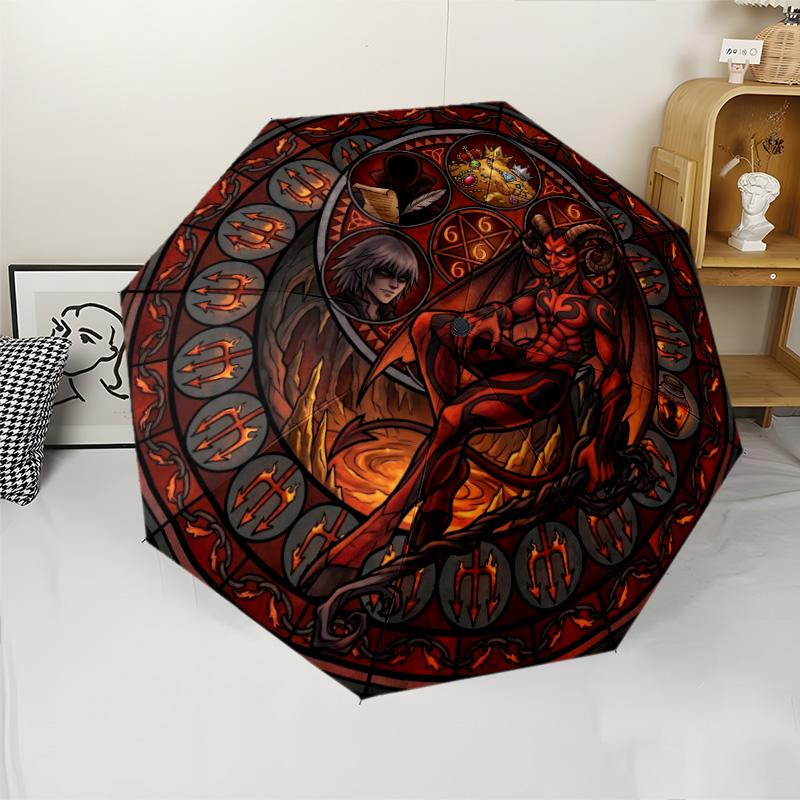Devils Glass pattern umbrella, portable and foldable design, 8 ribs, a casual accessory for Halloween, Christmas, and birthday gifts.
