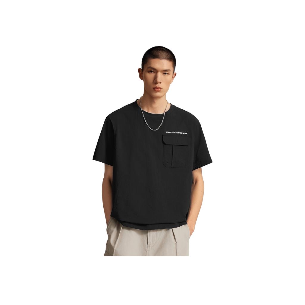 Li Ning Wade Series Sports Casual Simple Solid Color Round Neck Pullover Loose Short Sleeve T-Shirt Men T-Shirt Black ATSV013-1