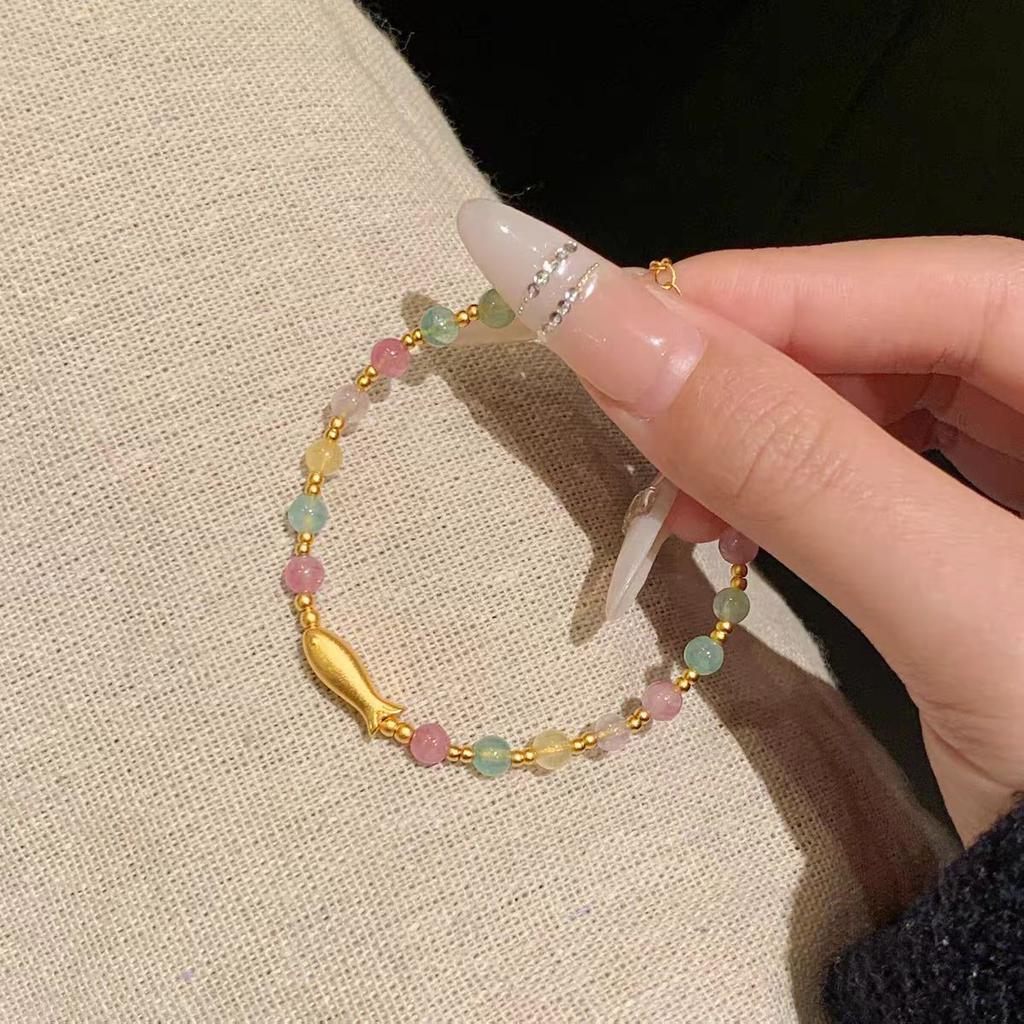 New Chinese rainbow candy imitation tourmaline bracelet niche design sense ancient method small yellow croaker lucky transfer exquisite bracelet