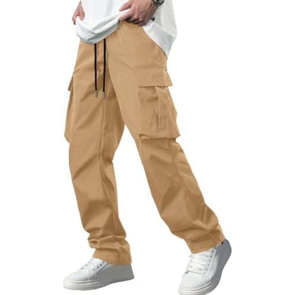 Men's Casual Cargo Pants Drawstring Multi-Pocket Tactical Trousers Outdoor Hiking Jogging Sports Pants