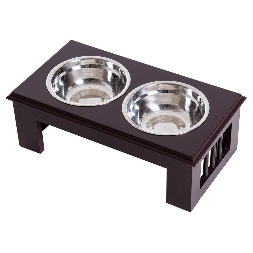 Raised Dog Feeding Bowls with Stand, Stainless Steel for Extra Small and Small Dog, 44L x 24W x 15H cm - Brown