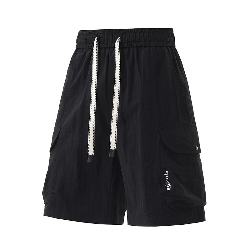 Large Size Summer Loose Straight Leg Five Inch Mid Length Pants For Men, Trendy Wide Leg Denim Mid Length Pants For Men, Ice Silk Sports Pants