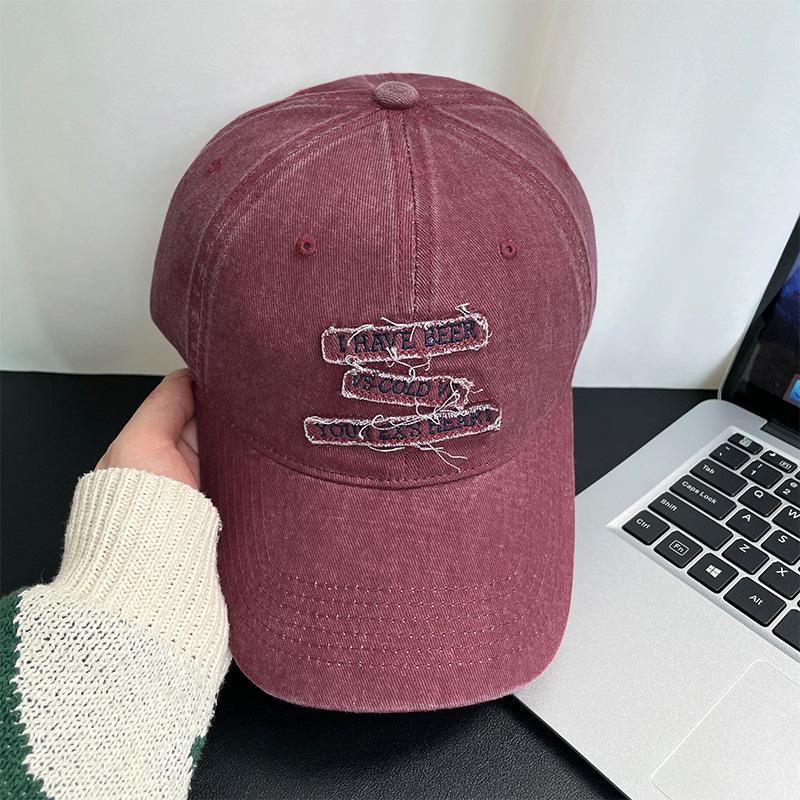 Retro baseball cap women's spring and summer old big head circumference washed face small versatile letter embroidered cap