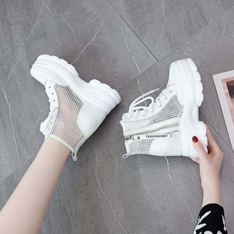 Martin Boots Summer New Inner Height Increase Mesh Short Boots Thin Fashion Hollow Breathable Mesh Cool Boots