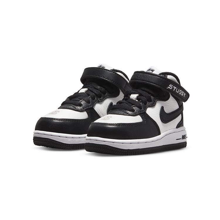 Nike Stussy x Air Force 1 Mid TD Black White Baby Sneakers DN4160-002