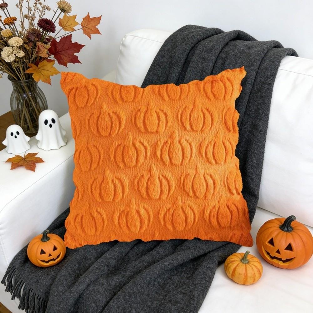 Soft Plush Fabric Throw Pillow Covers Pumpkin Pattern Faux Wool Cushions  Living Room Bedroom