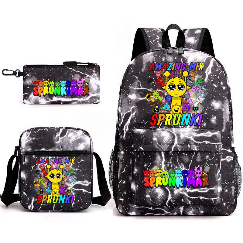 Rhythm Box Cartoon Large Capacity Starry Sky Student School Bag Sprunki Youth Backpack Three-piece Set D