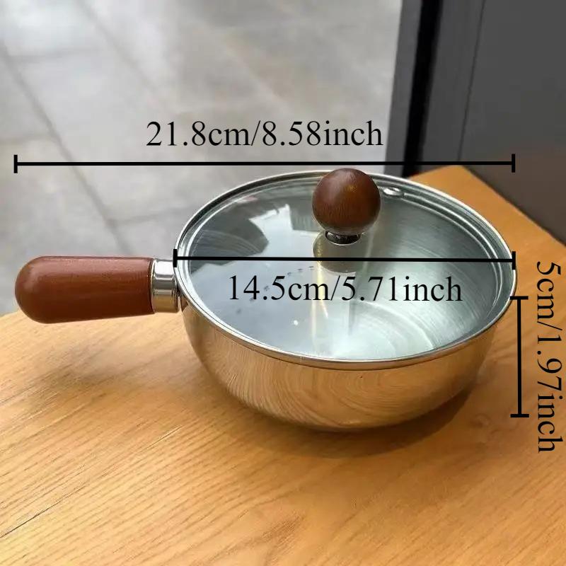 14cm Stainless Steel Small Cooking Pot Wooden Handle Noodle Pot Baby Food Milk Pot All-in-One Portable Cooker for Single Person