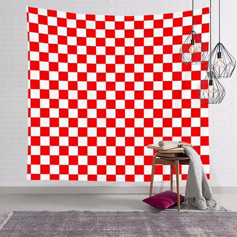 Checkered Tapestry Geometric Squares Style Tapestry Traditional Game Board Tapestry Wall Hanging for Bedroom Living Room Dorm