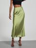 Women's Clothing Elegant Satin Midi Skirt Slim Fit High-Waisted Dress