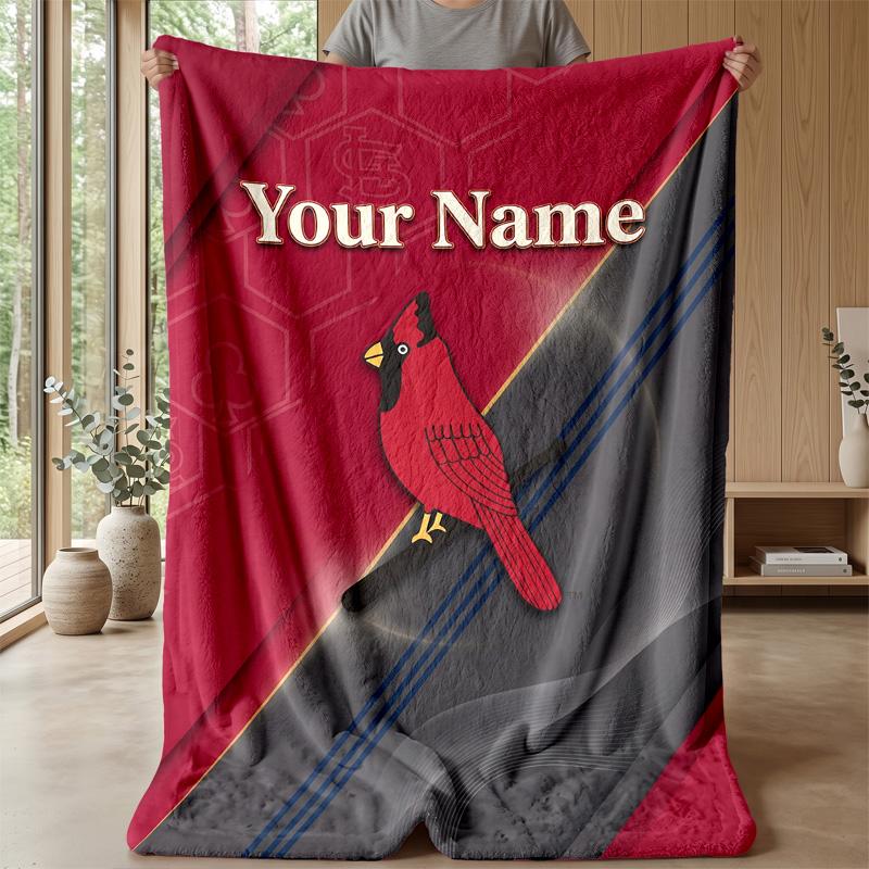 St. Louis Cardinals Custom Flannel Throw Blanket Print Your Name Text Soft Warm Blanket Holiday Present