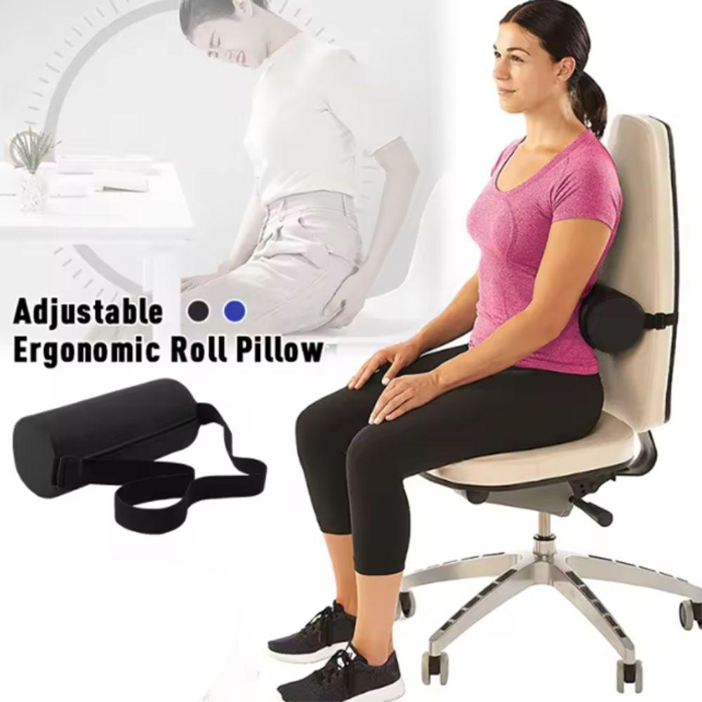 Foam Waist Pillow Cylinder Ergonomic Lumbar Support Cushion Slow Rebound with Straps Auto Seat Back Cushion Chair