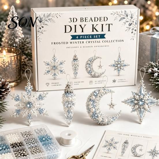 Parent Child Interactive Activity 3D Beaded DIY Kit, Lifelike Christmas Animal Beading Craft Set, Set for Kids Handmade Easy Embroidery Kit And Adults
