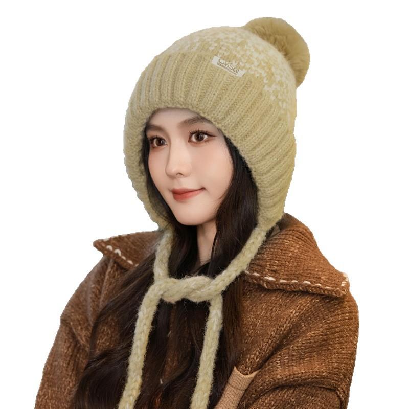 Korean Version of Autumn and Winter Hat for Women's Big Head Circumference Showing Face Small Bag Head Hat Ear Protection Warm Knit Hat Plus Fuzzy Hat