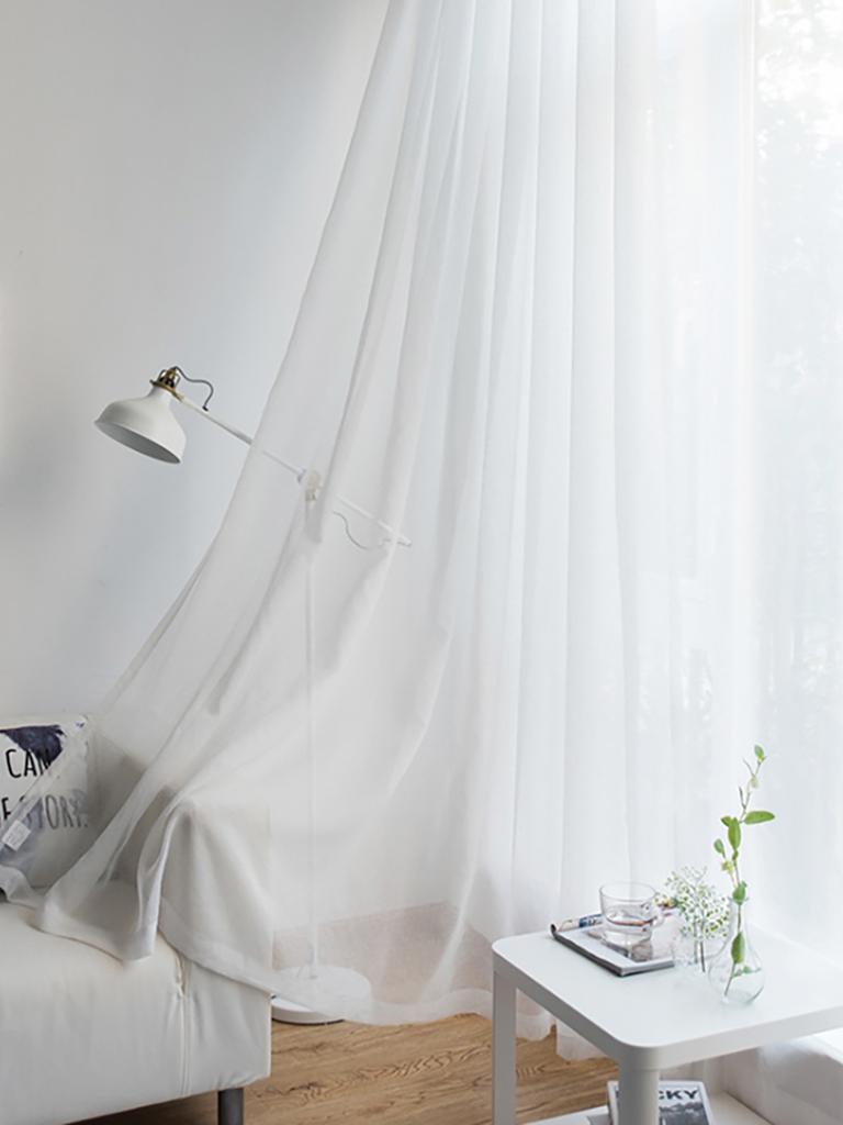 1pc Modern Solid Colour Sheer Curtain, Curtains for Living Room, Bedroom, Home Decoration, French Window Screen Grommet Top