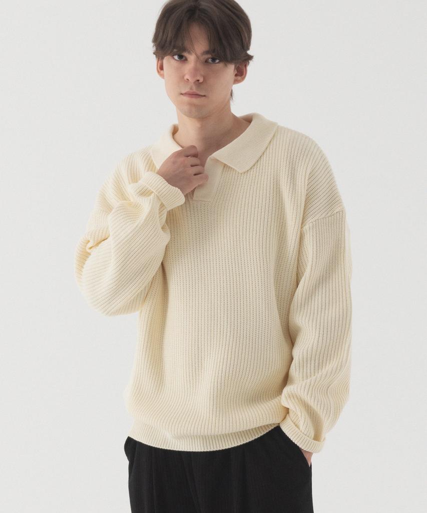 PIANER Open Collar Oversized Hacci Knit (Ivory)