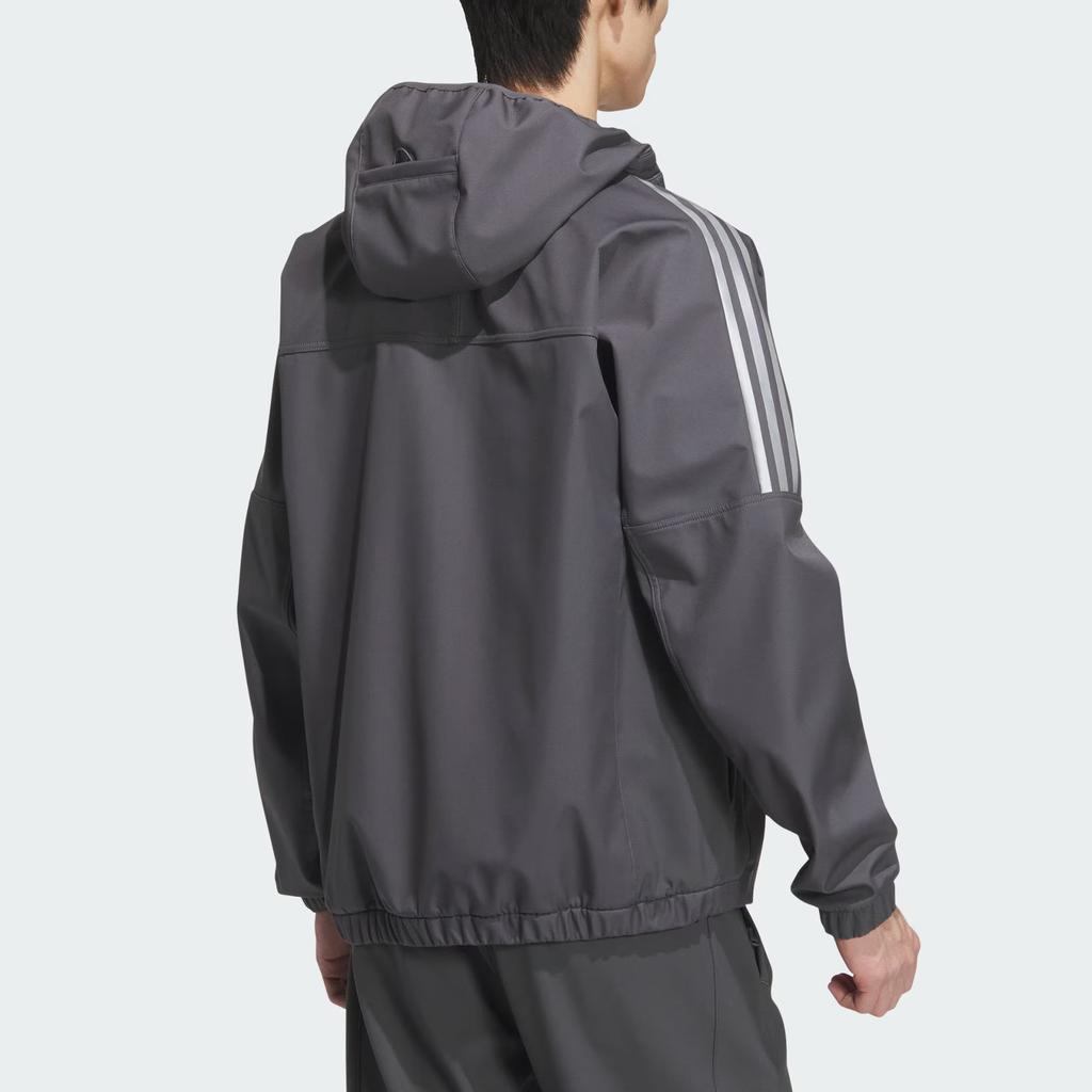 Adidas Must Haves FW24 Small Logo Sports Casual Comfortable Hooded Long Sleeve Jacket Men Jacket Dark-Gray JG8517