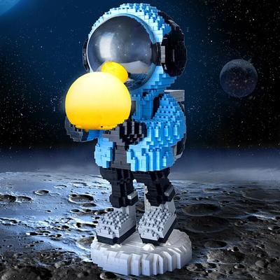 1845ks+ Drží Měsíc Astronaut Mikro Stavební Blok Modrý Světelný Kosmonaut Diamond Cihla Model Hračky pro přítele chlapce Dárek