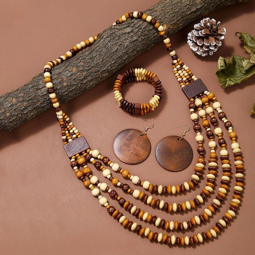 Handmade Vintage Boho Bib Beads Ethnic Style Geometric Beaded Necklace  Jewelry Accessories