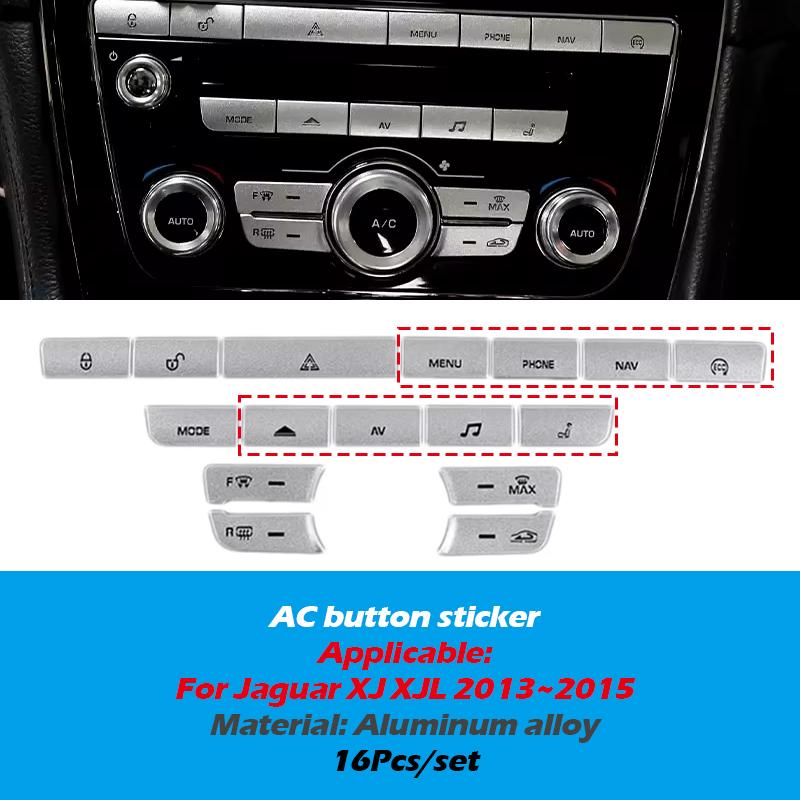 For Jaguar XJL XJ Button Cover Decals Chrome Car Button Stickers For AC Heater Control Switch For Jaguar XJ X351 Car Accesories