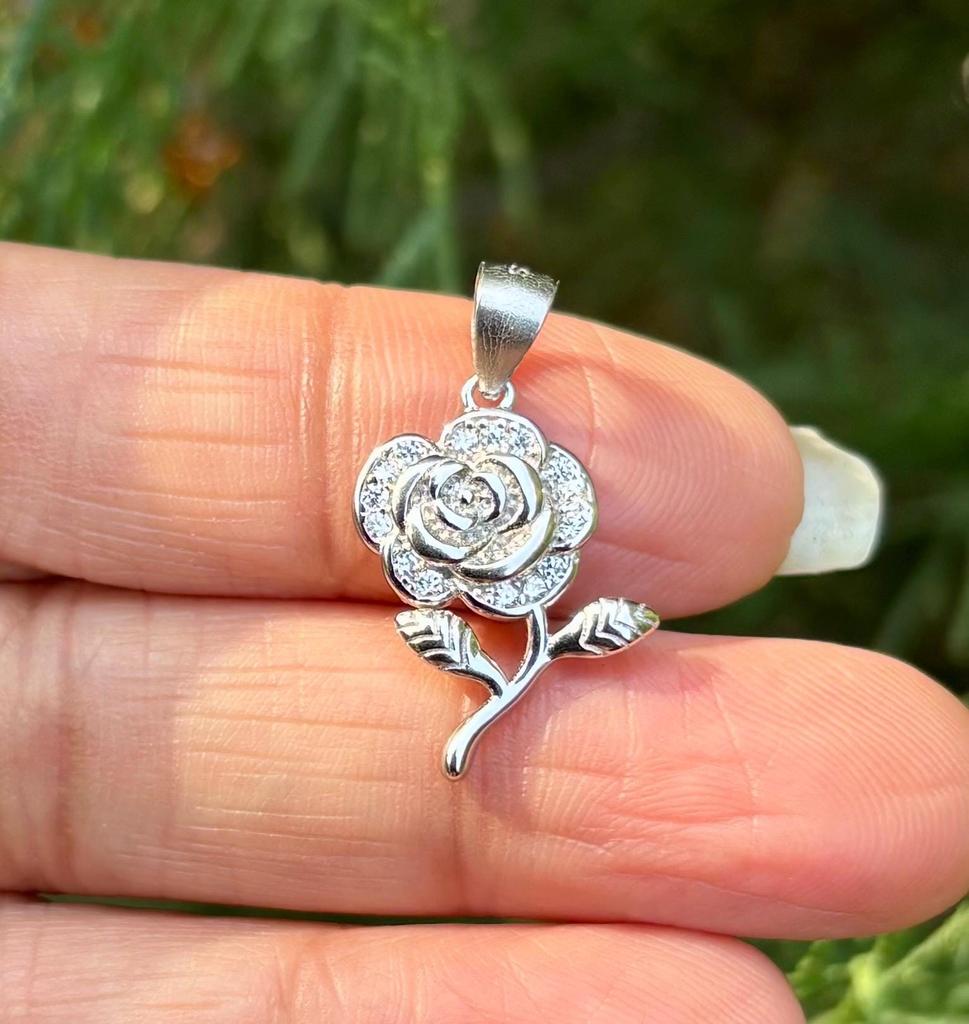 925 Sterling Silver Cz FLOWER FLORAL Charm Pendant, High Polish, Simple Design Elegant, Minimal Minimalistic Jewelry, Charm Pendant, 2.25 Gm