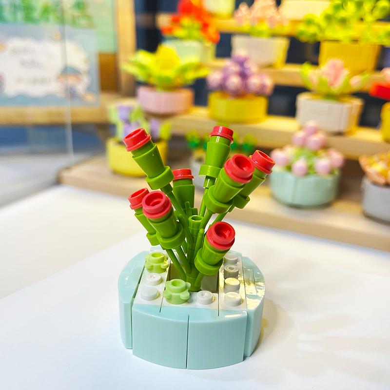 Topfkultur Blume Baustein Ziegel DIY Pflanze Spielzeug Weihnachtsgeschenk für Mädchen Erwachsene Kind Simulation süße Desktop-Dekorationen