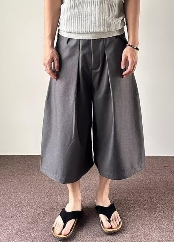 American Retro Pleated Wide-leg Cropped Trousers Men's Summer Thin Old Money Style Loose Straight Casual Shorts Tide