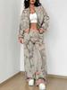 Simple Autumn and Winter New European and American Women's Clothing Yellow-green Camouflage Printing Suit Women
