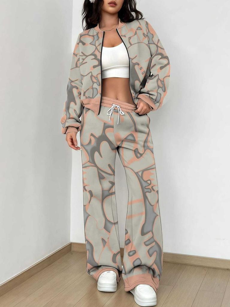 Simple Autumn and Winter New European and American Women's Clothing Yellow-green Camouflage Printing Suit Women