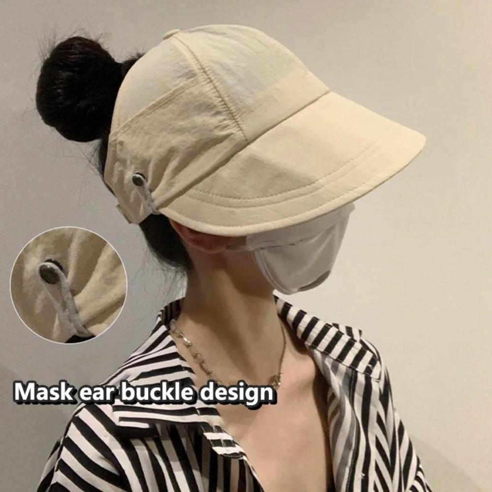 Sonnenhüte für Damen mit breiter Krempe UV-Schutz Hohl oben Sonnenhut Sommer Strand faltbar Visier Fischerhüte mit Maskenknopf