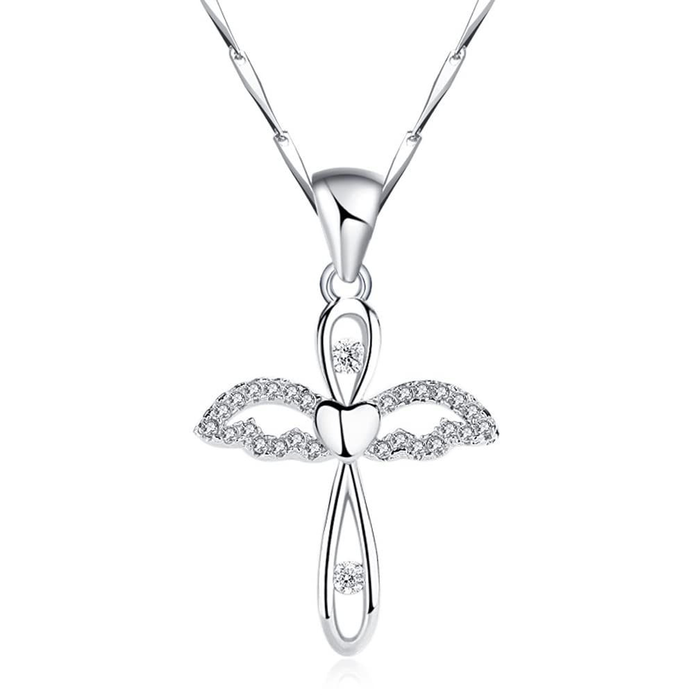 

AIKS brand necklace for women, sterling silver 925 pendant, cross, flower, CZ zirconia, Hawaiian jewelry, fashion accessory.