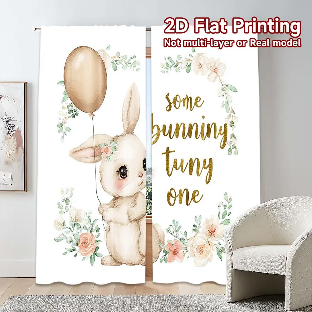 2pcs, 2D FLAT PRINTING Curtains (Without Rod) BunnyBirthdayOne Modern Print Curtains Durable Polyester Curtains Home Decor