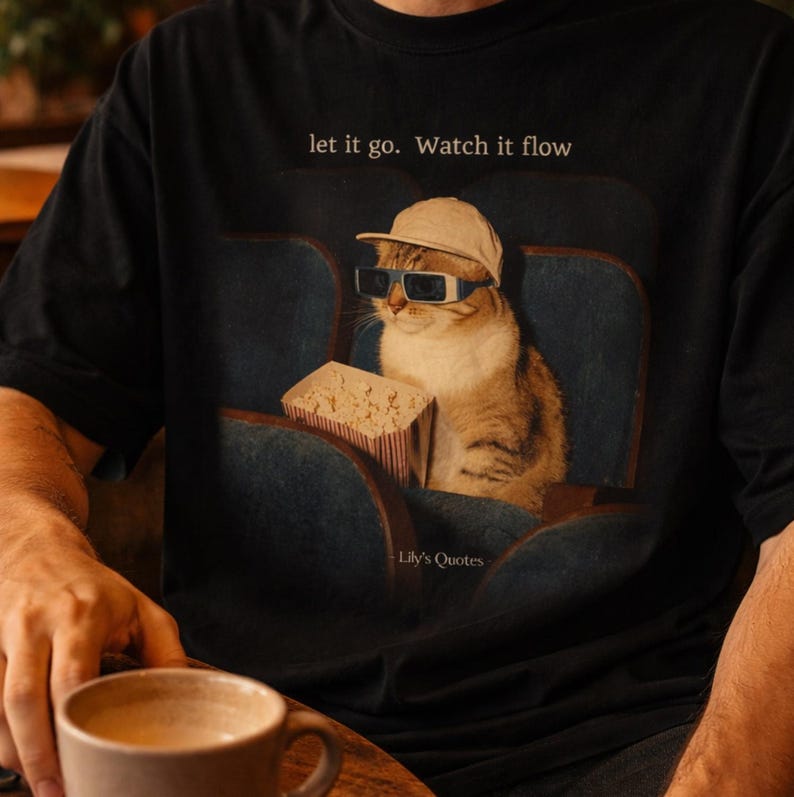Vintage Cat Cinema T-Shirt, Retro Cat Graphic Tee, Movie Night Unisex Shirt