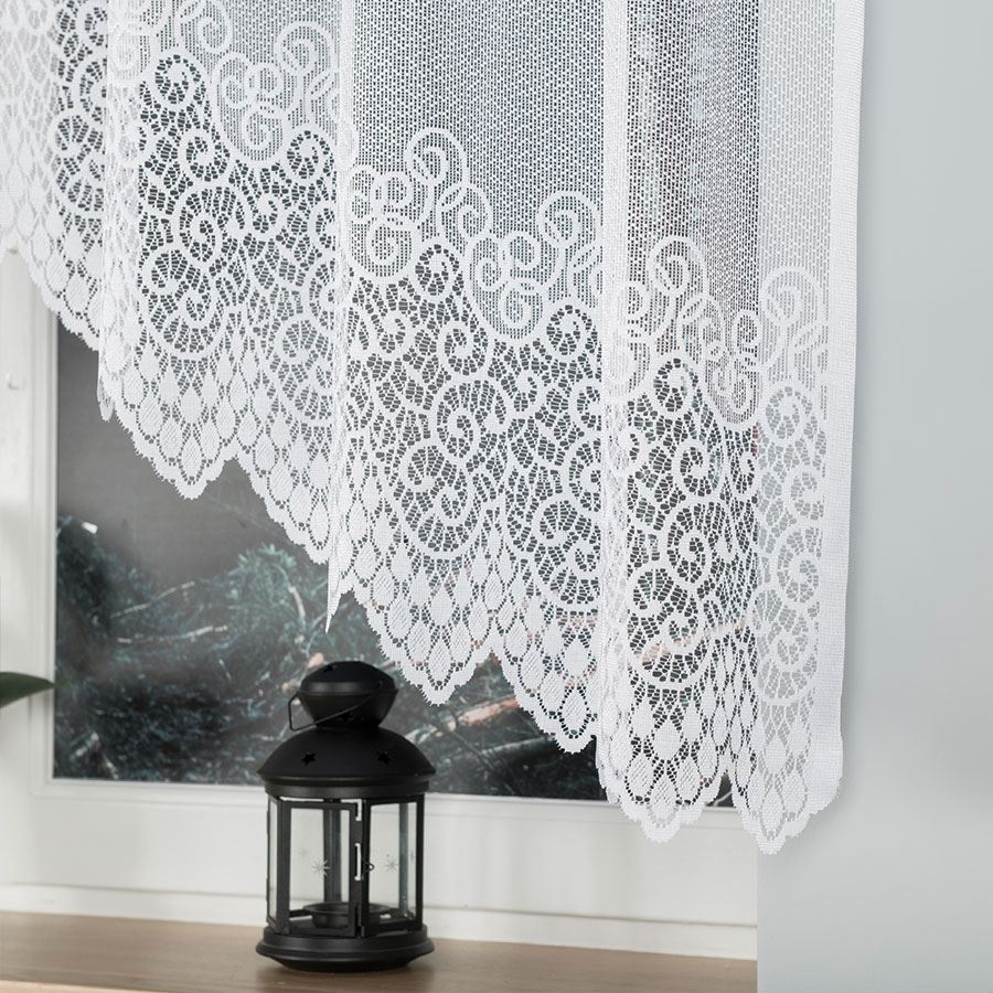 Violetta - Ready-Made Jacquard Curtain With A Cut At The Bottom - 250X150 Cm - White