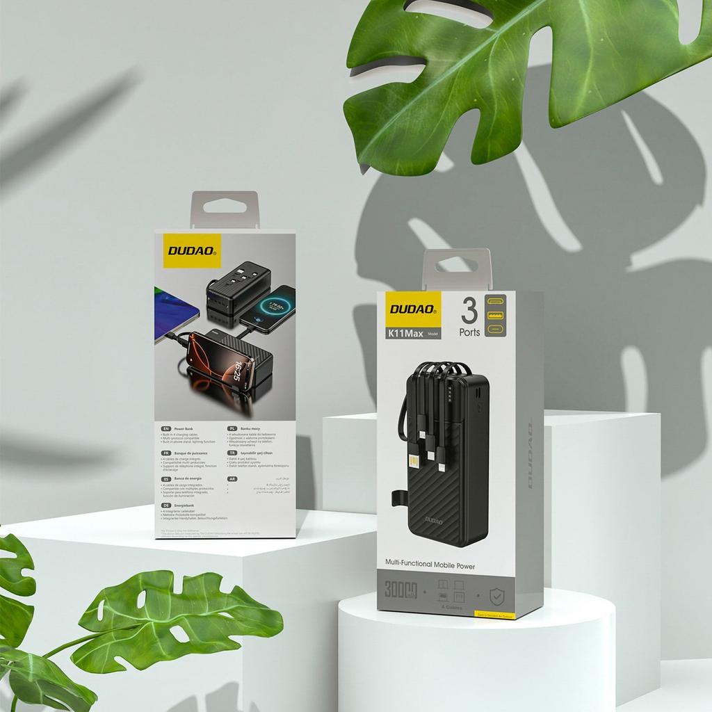 Powerbank K11 Max 30000mAh z wbudowanymi kablami - czarny