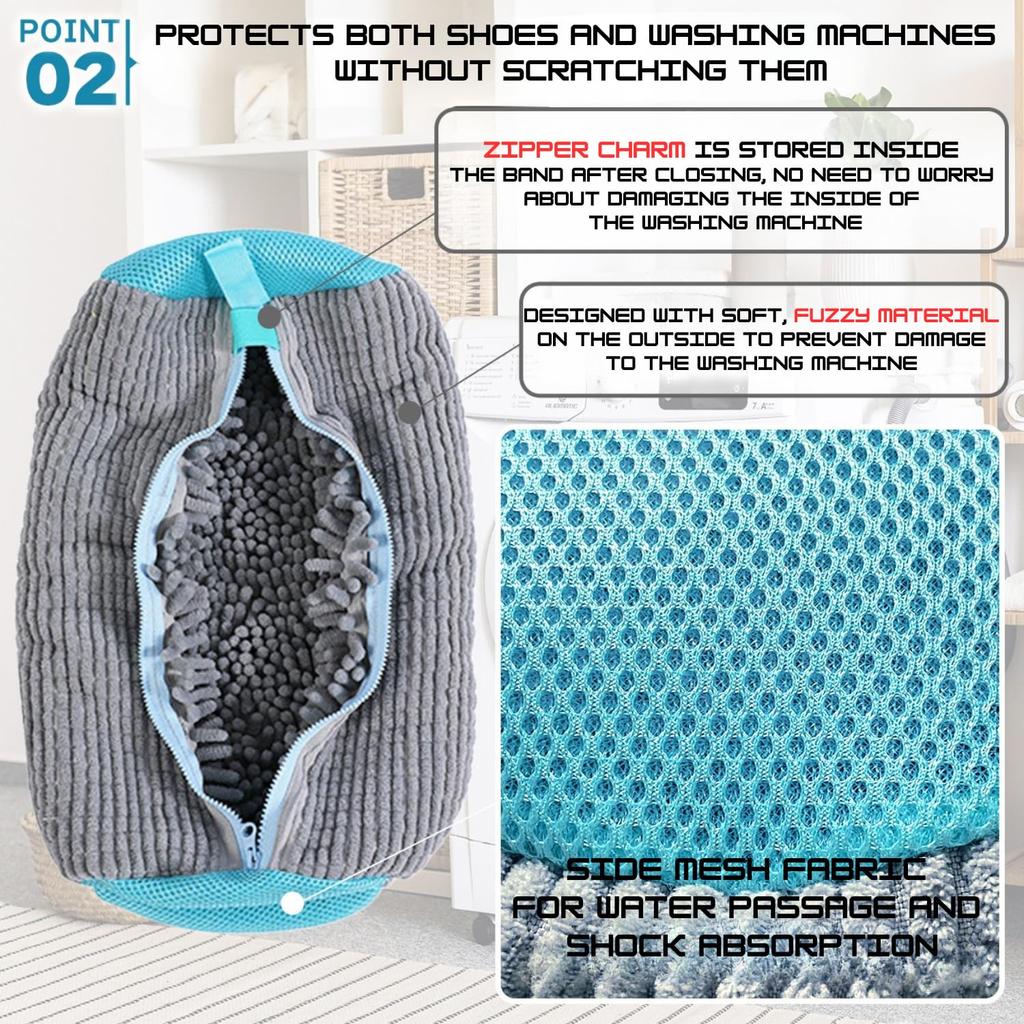 HINACO Schuhwaschnetz für Sneaker und Indoor- und Authentic-Grau 2 Schuhe, Trommel-Wäsche, Langlebig, Formstabil, (Blaue Taschen)