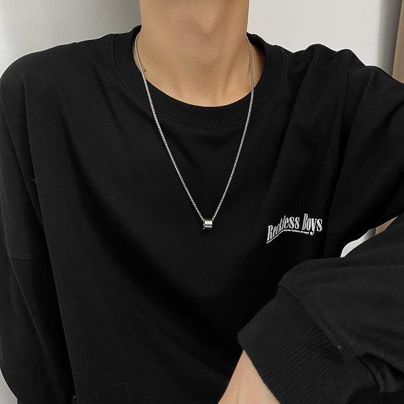 Titanium Steel Necklace Men Women Polished Bead Chain Hip Hop Minimalist Pendant 60-70cm Adjustable Length