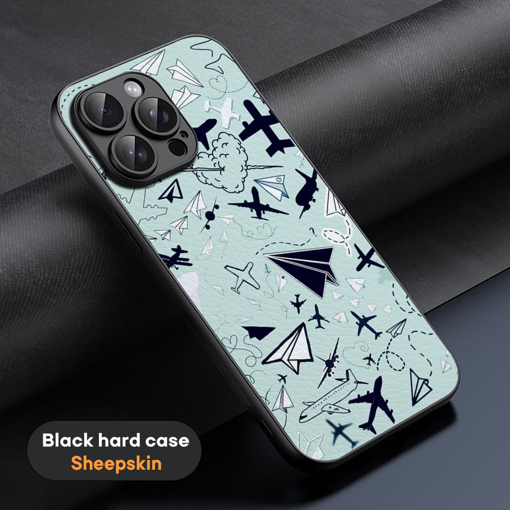 Travel Inspired Plane Patten Design Phone Case For iPhone 16 15 14 13 12 11 Plus Pro Max Limited Black Hard Case Sheepskin