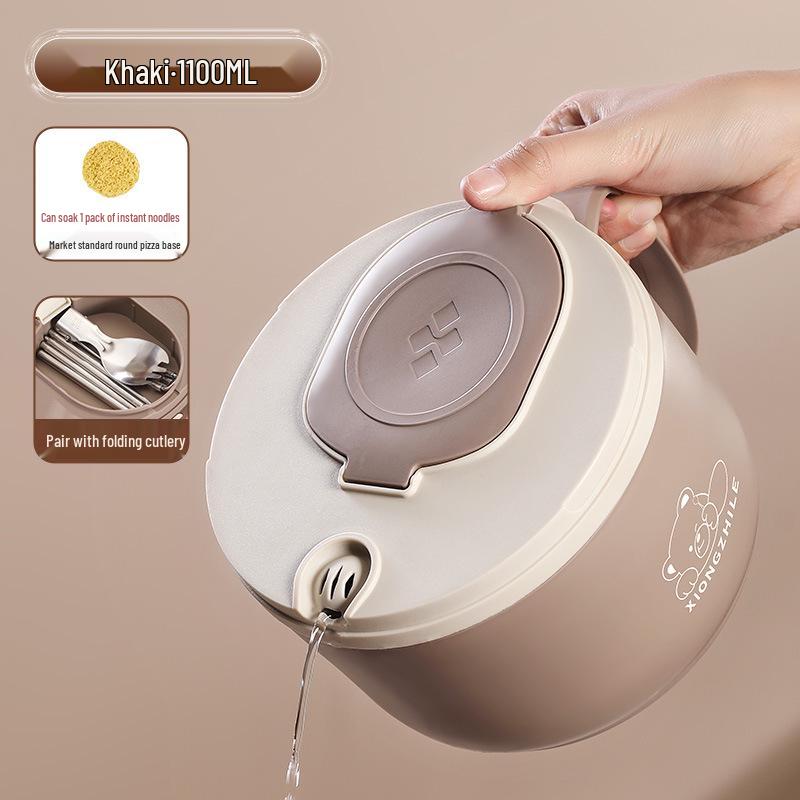 Stainless Steel Instant Noodle Bowl with Lid, Water-Draining Feature, Large Capacity, Perfect for Students and Dorms