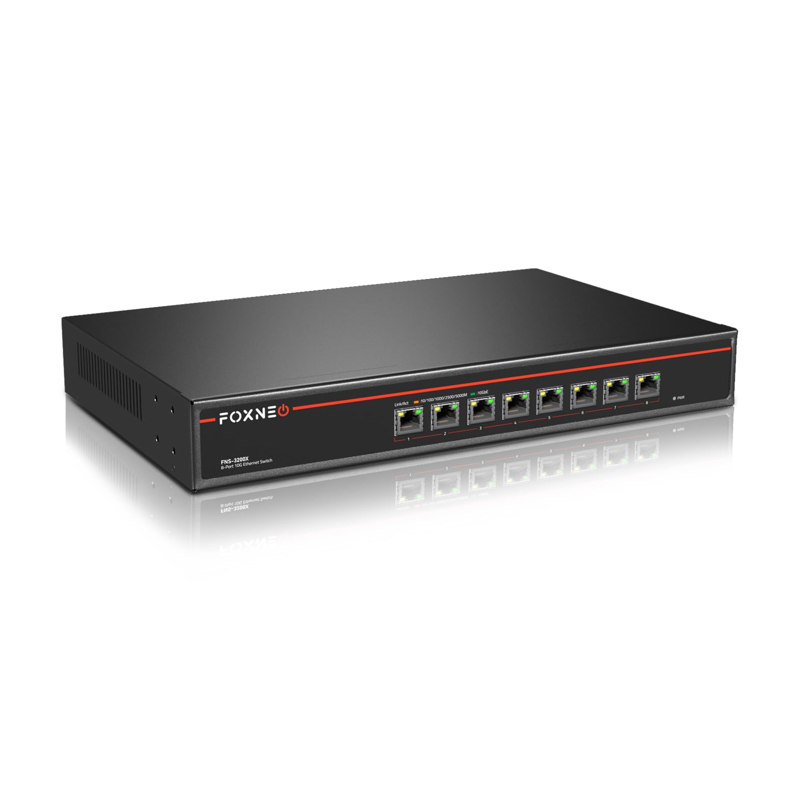 

FOXNEO 10Gbps Switching Hub Equipped with 8 ports 10G Switching hub for individuals and homes 10Gb auto negotiation Equipped with high quality cooling чорний