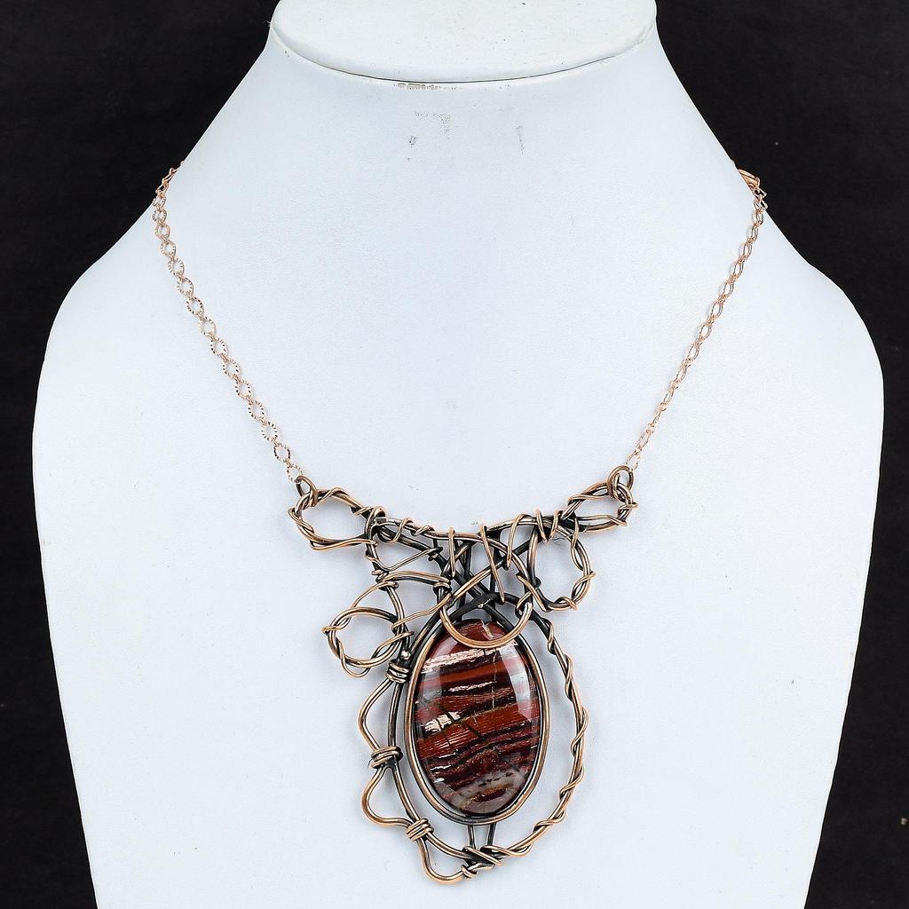 Red Snakeskin Jasper Necklace Copper Wire Wrapped Handmade Necklace Adjustable Chain Necklace Gemstone Copper Wire Jewelry Anniversary Gifts